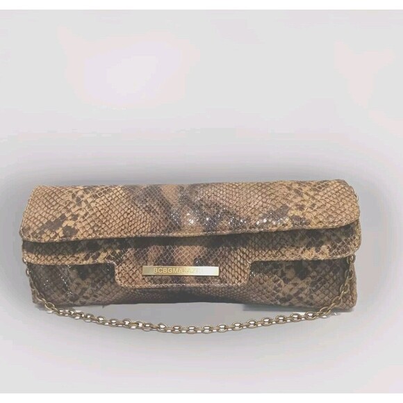 BCBG Maxazria Faux Snakeskin Fold Over Clutch With Chain Shoulder Strap - Picture 1 of 10